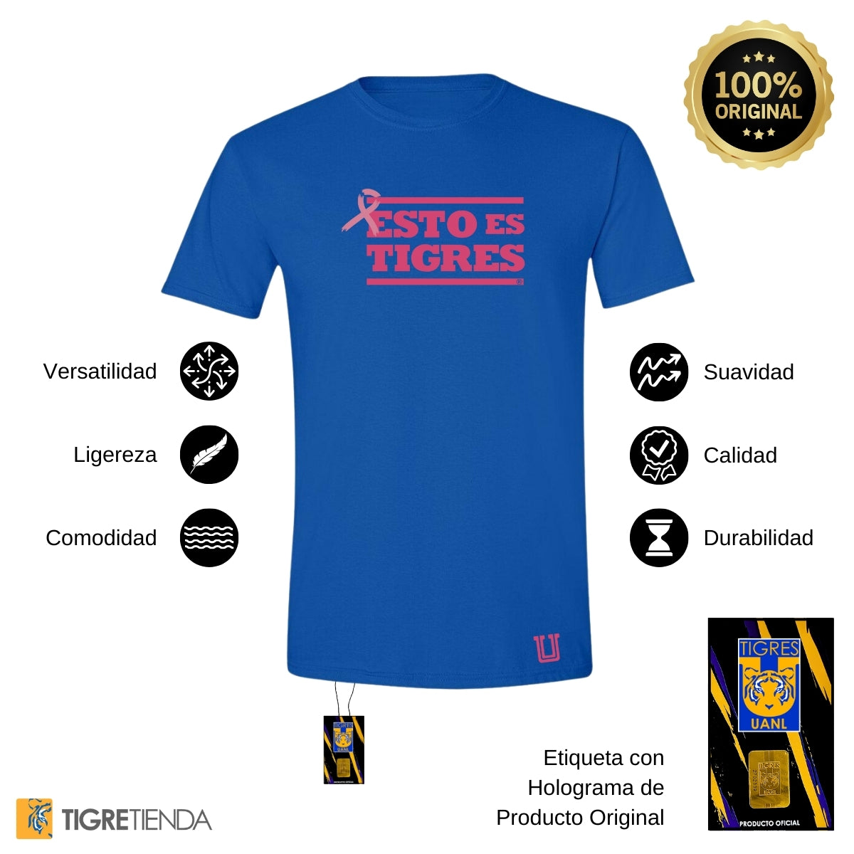 Playera Hombre Tigres UANL Rosa Cáncer Mama