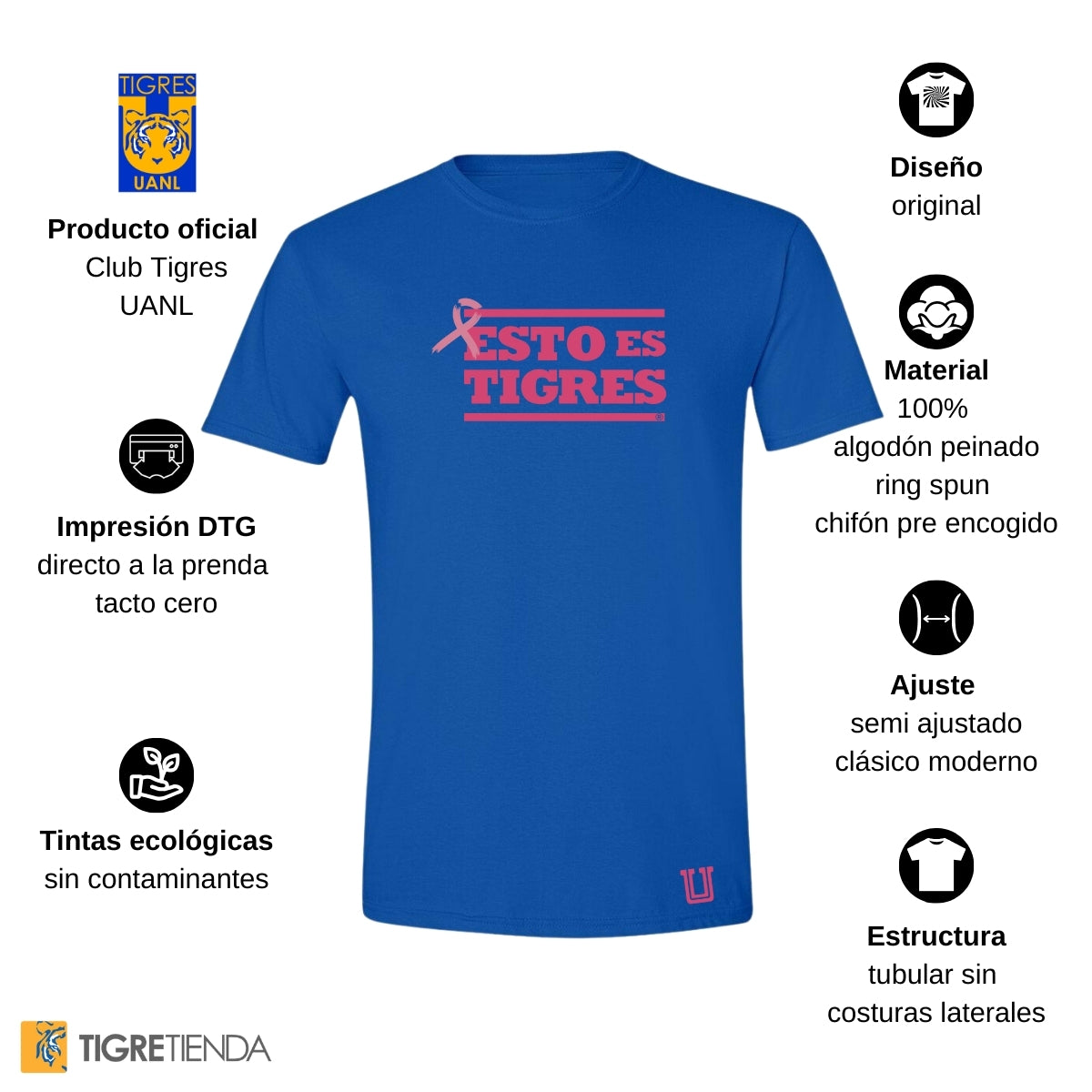 Playera Hombre Tigres UANL Rosa Cáncer Mama