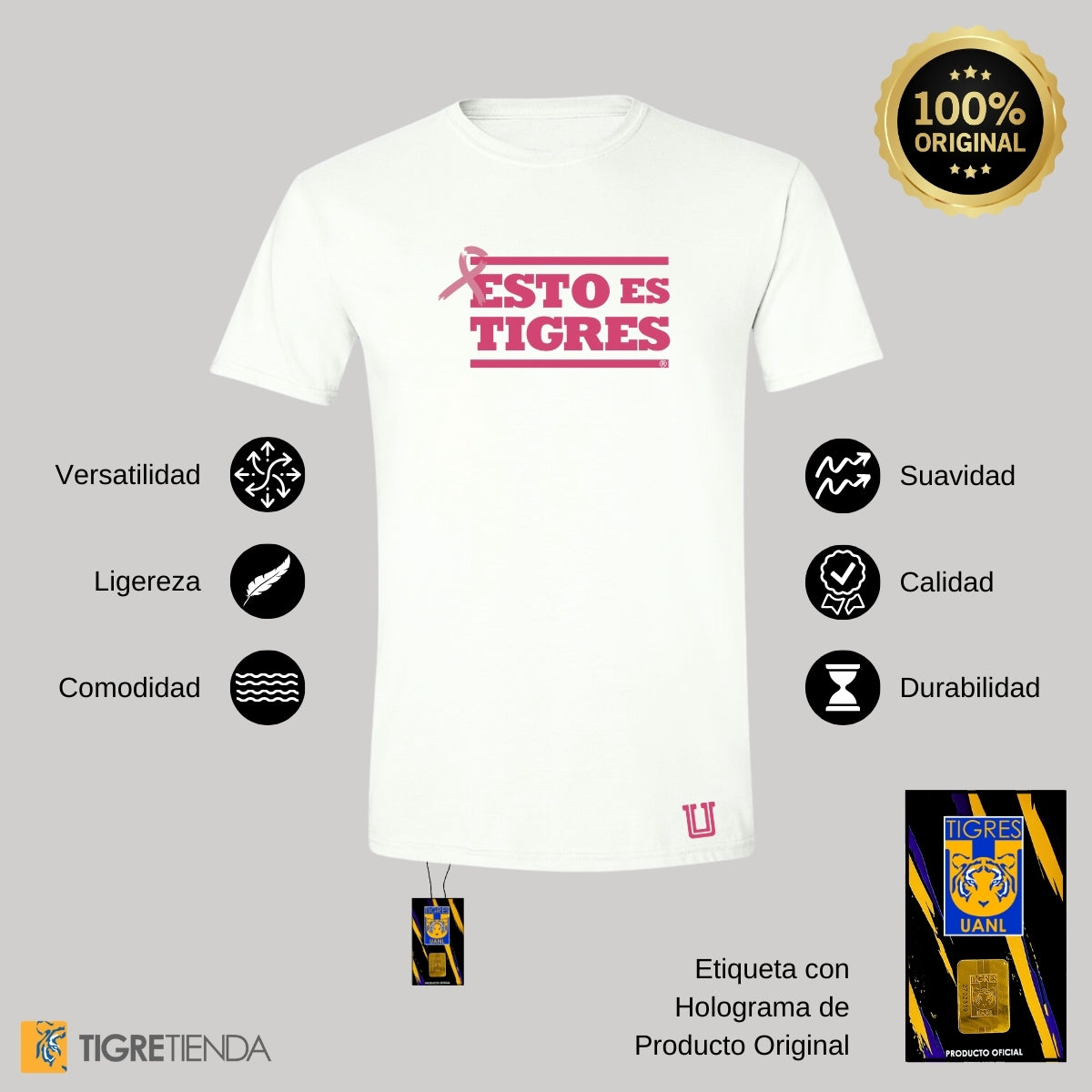 Playera Hombre Tigres UANL Rosa Cáncer Mama