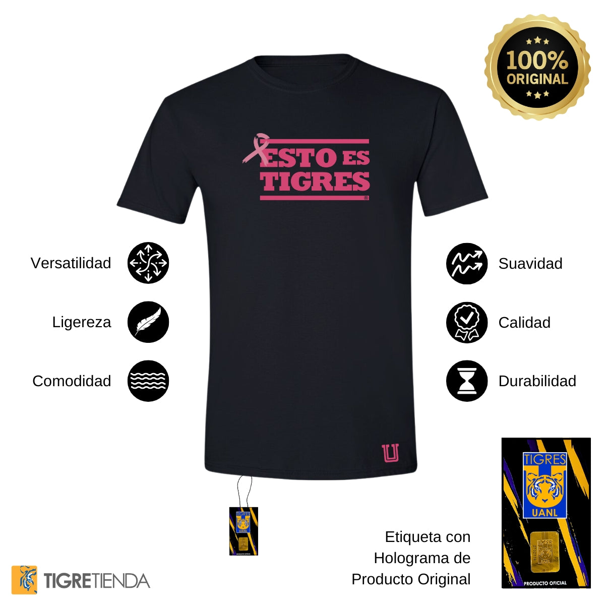 Playera Hombre Tigres UANL Rosa Cáncer Mama