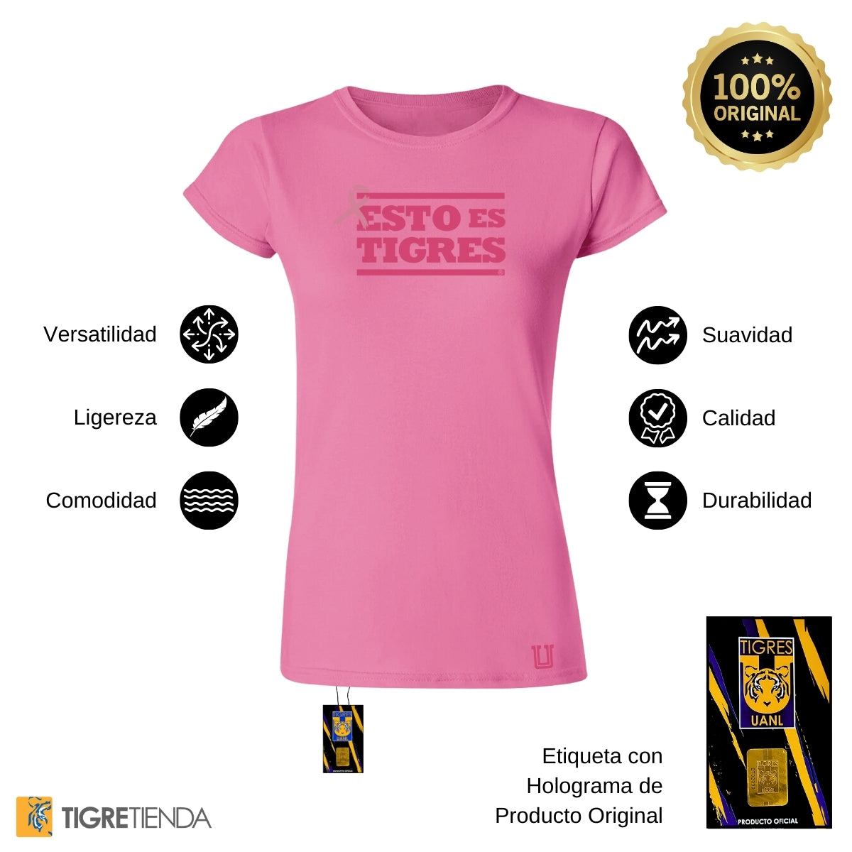 Playera Mujer Tigres UANL Rosa Cáncer Mama