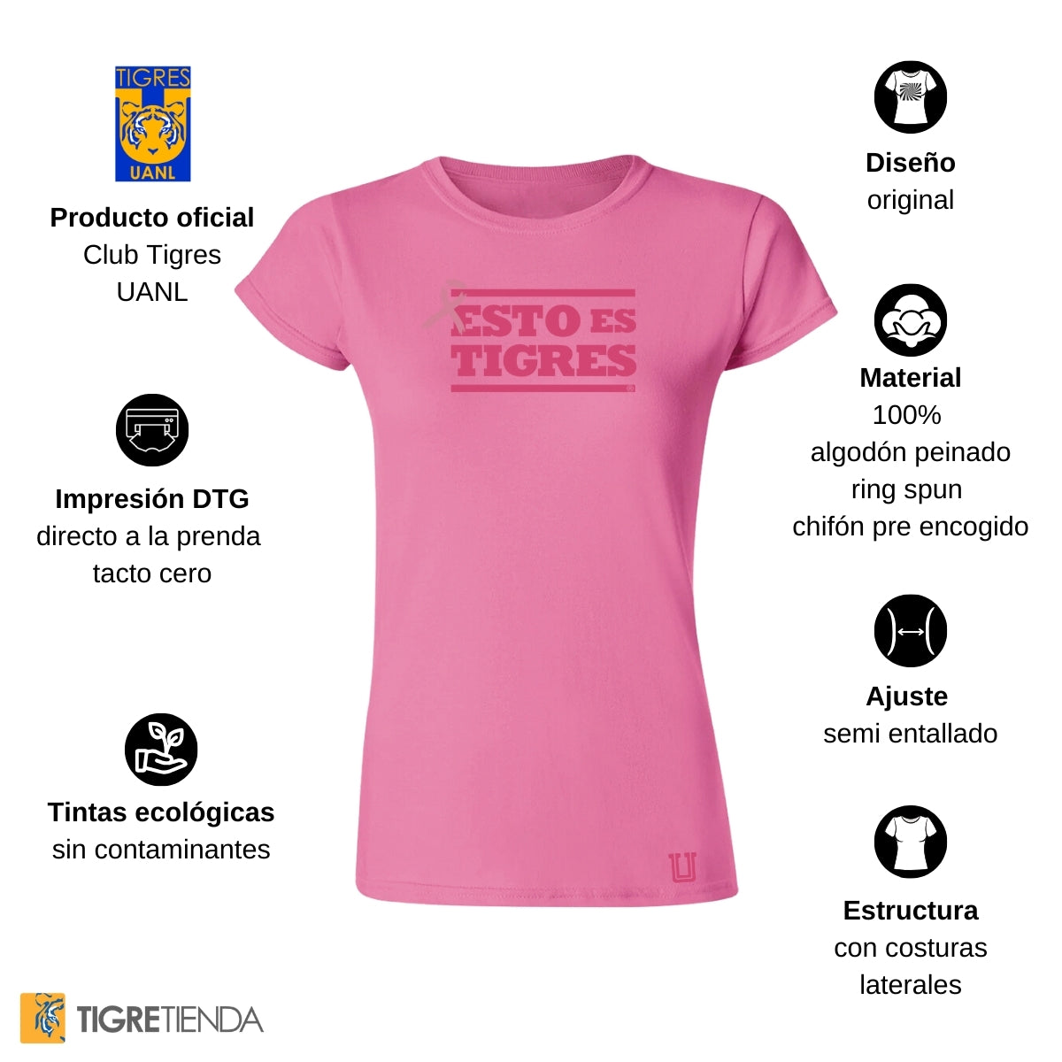 Playera Mujer Tigres UANL Rosa Cáncer Mama