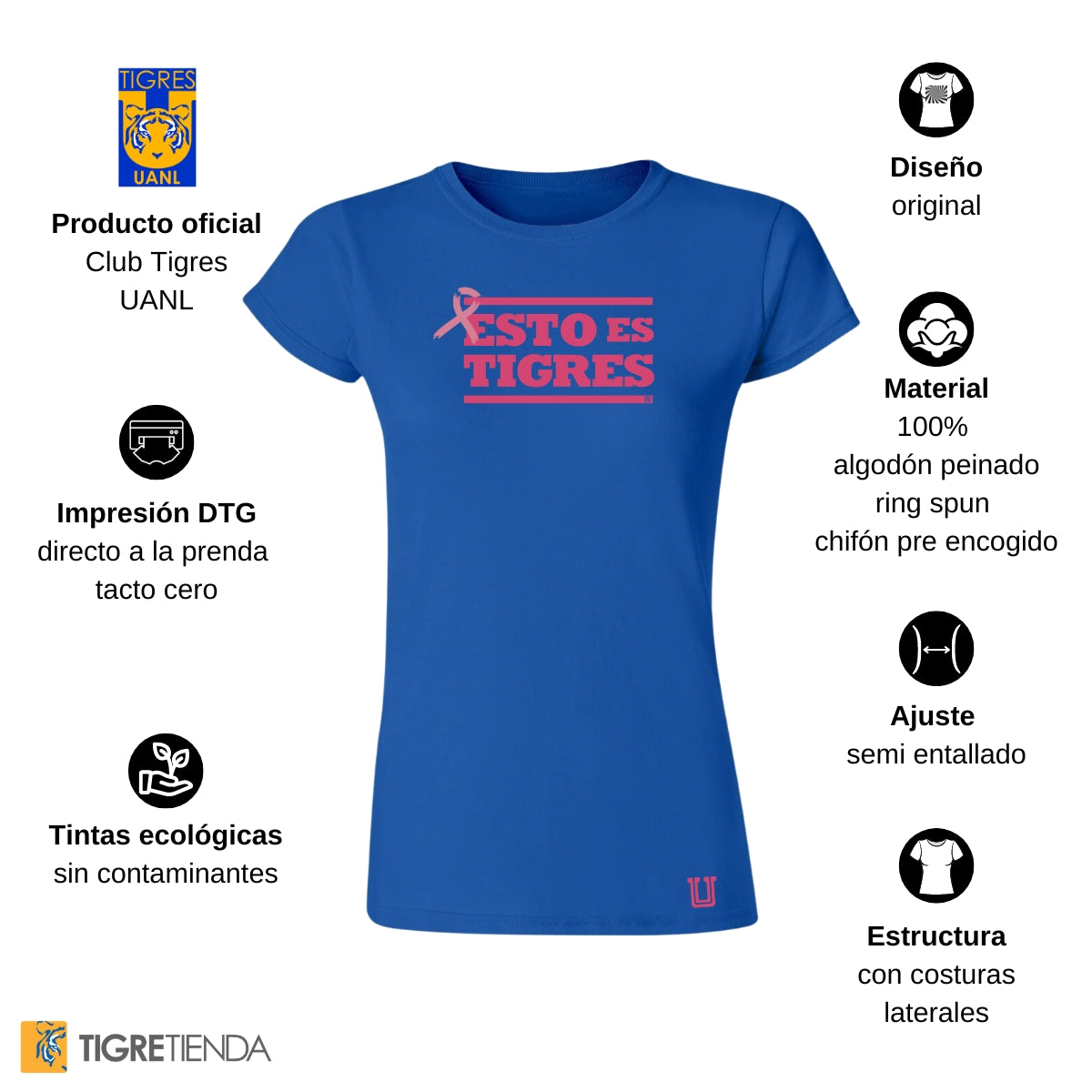 Playera Mujer Tigres UANL Rosa Cáncer Mama