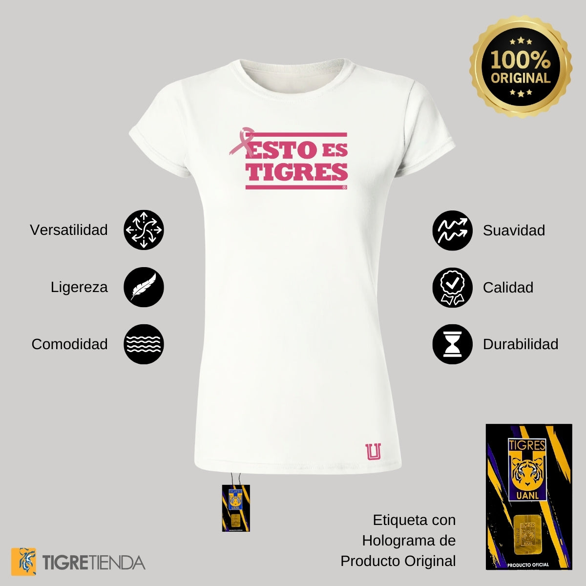 Playera Mujer Tigres UANL Rosa Cáncer Mama