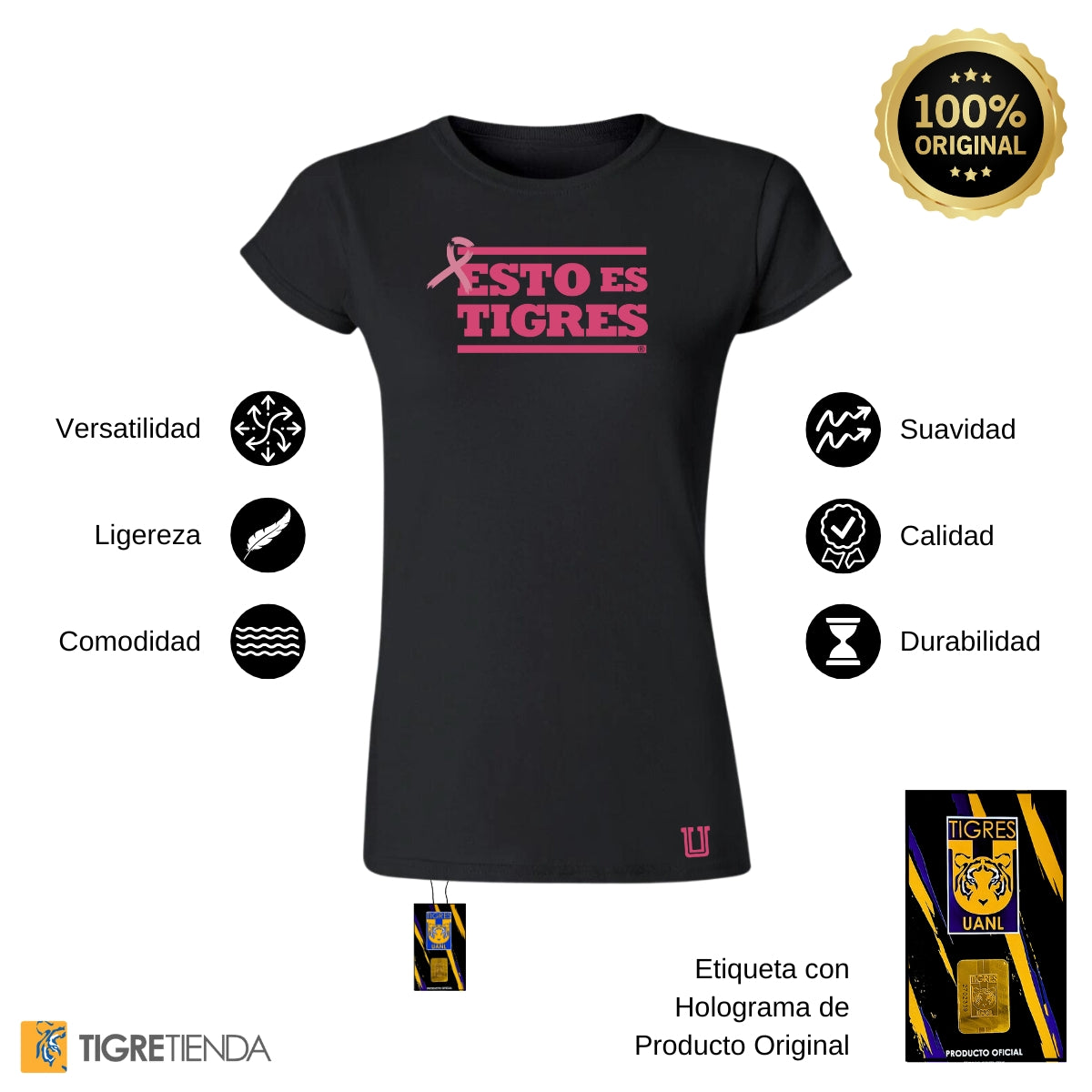 Playera Mujer Tigres UANL Rosa Cáncer Mama