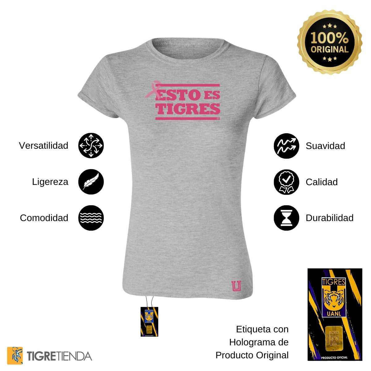 Playera Mujer Tigres UANL Rosa Cáncer Mama