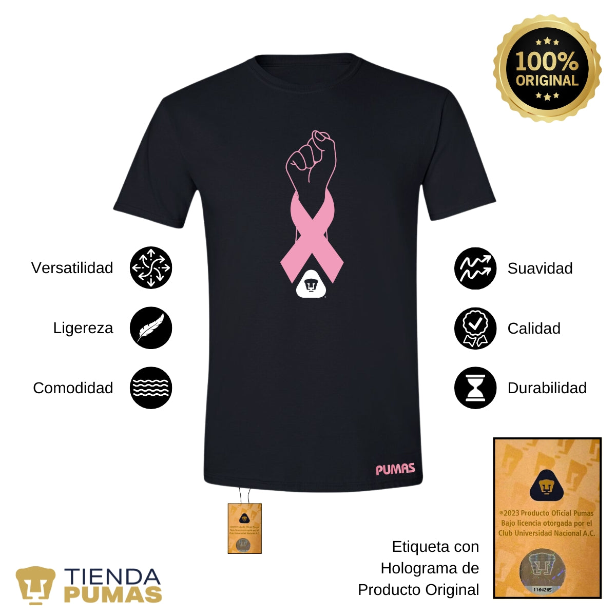 Playera Hombre Pumas UNAM Lucha Cáncer Mama