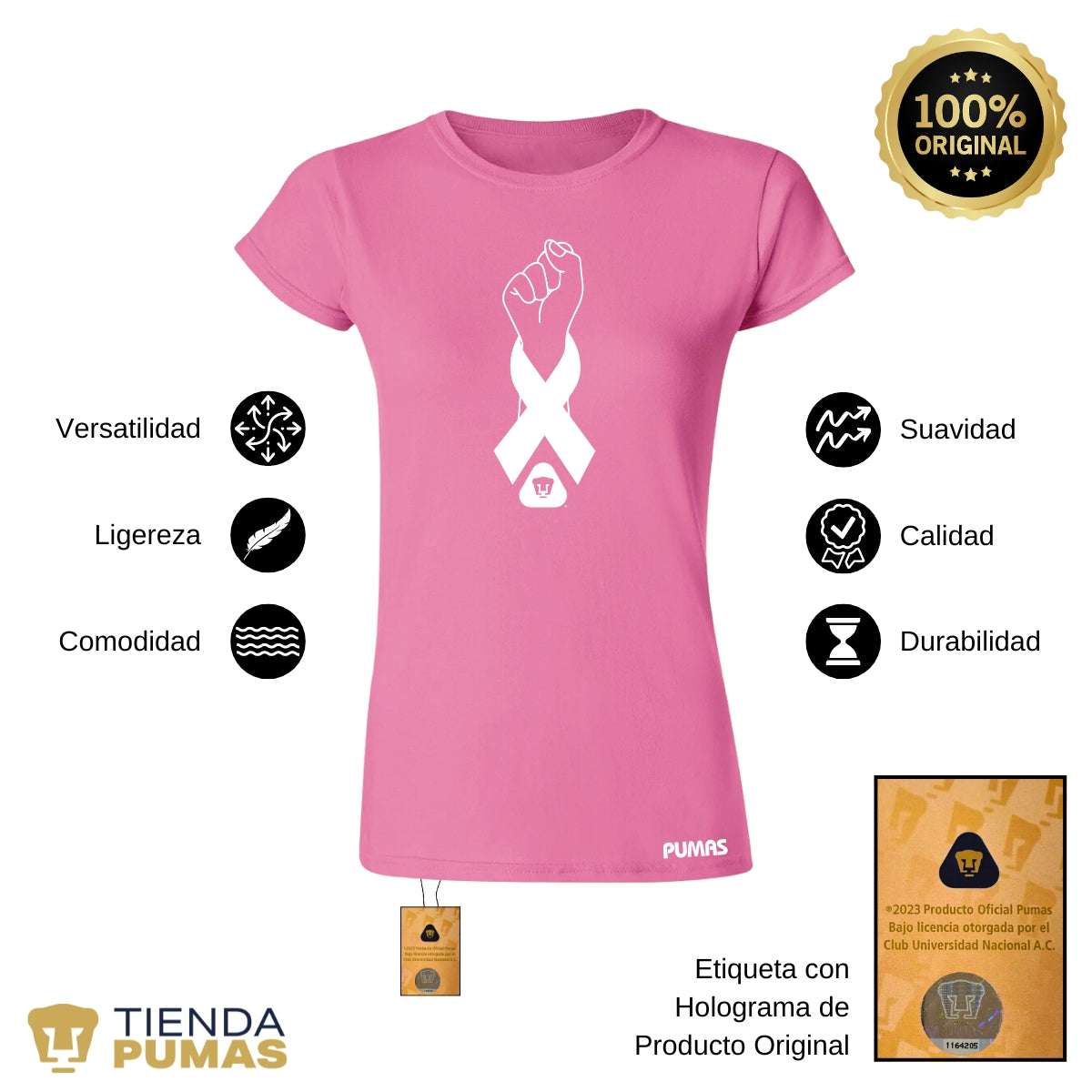 Playera Mujer Pumas UNAM Lucha Cáncer Mama