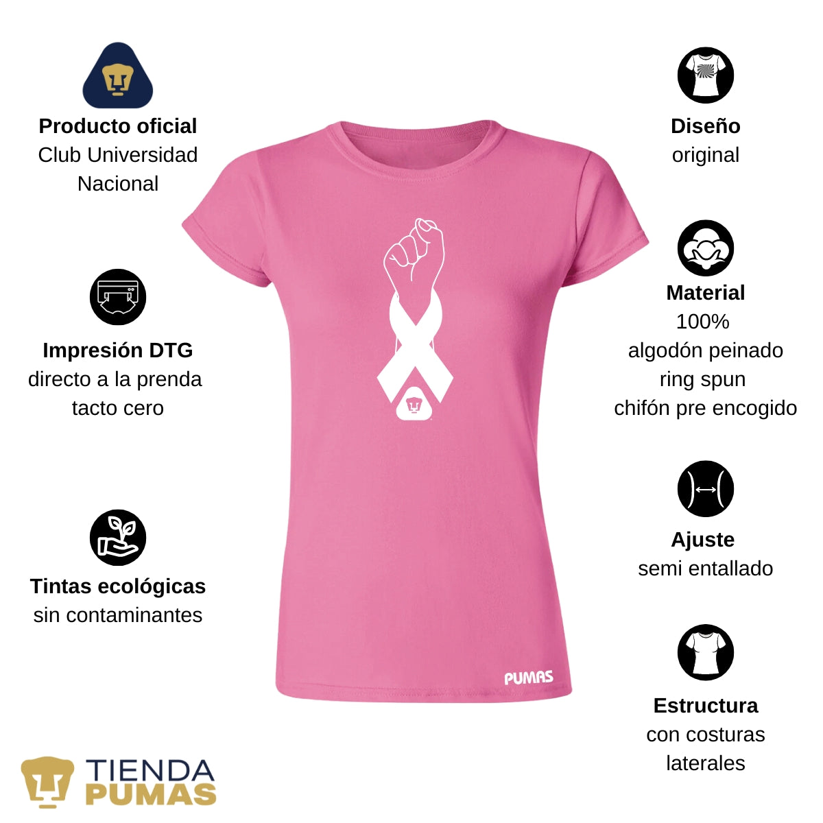 Playera Mujer Pumas UNAM Lucha Cáncer Mama