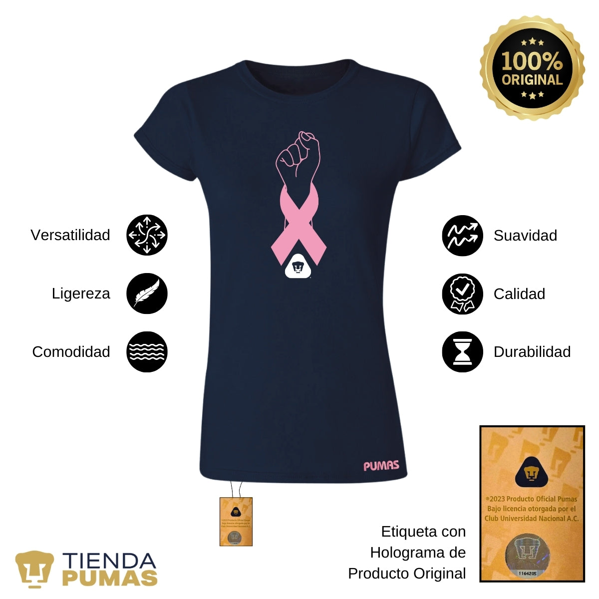 Playera Mujer Pumas UNAM Lucha Cáncer Mama