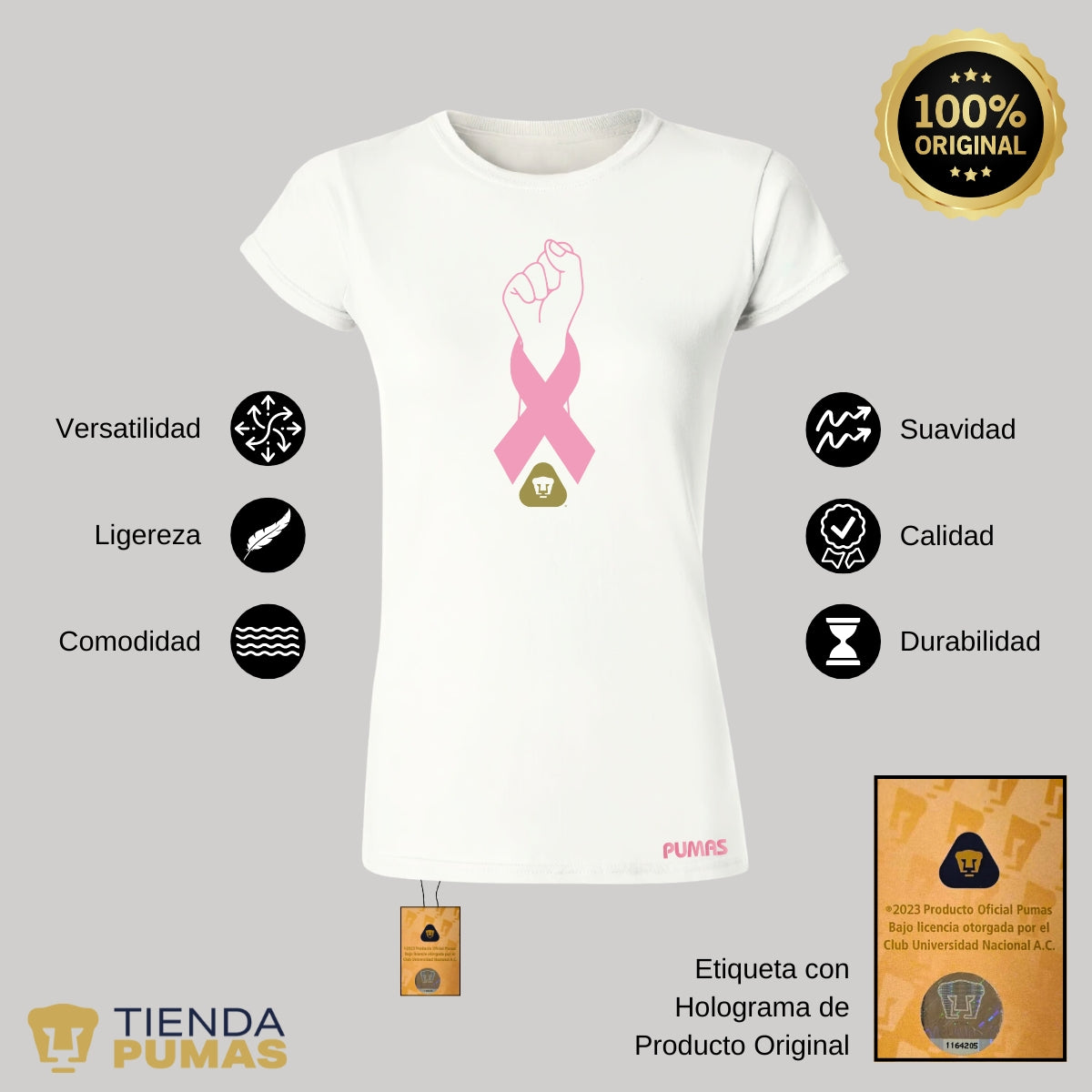 Playera Mujer Pumas UNAM Lucha Cáncer Mama