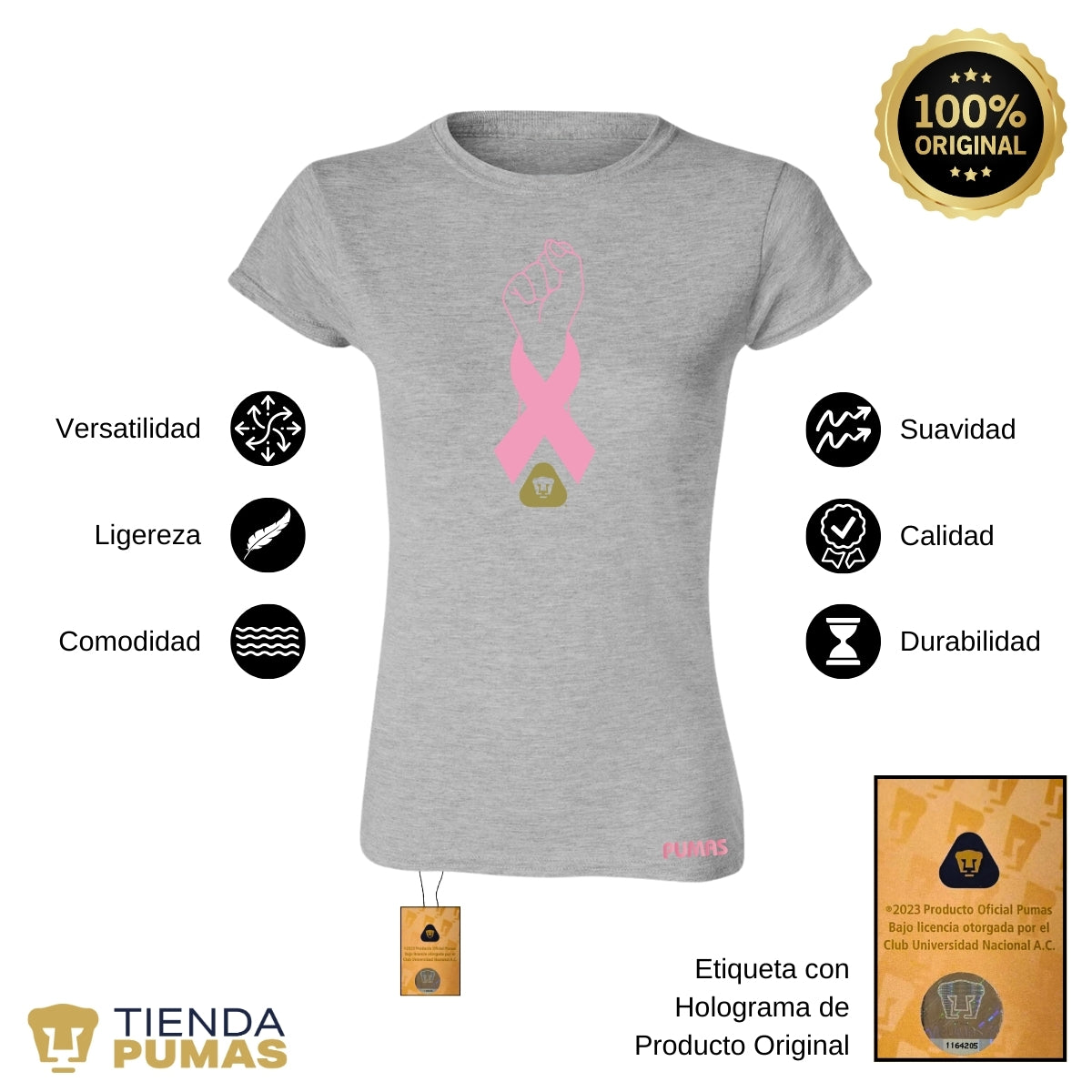 Playera Mujer Pumas UNAM Lucha Cáncer Mama