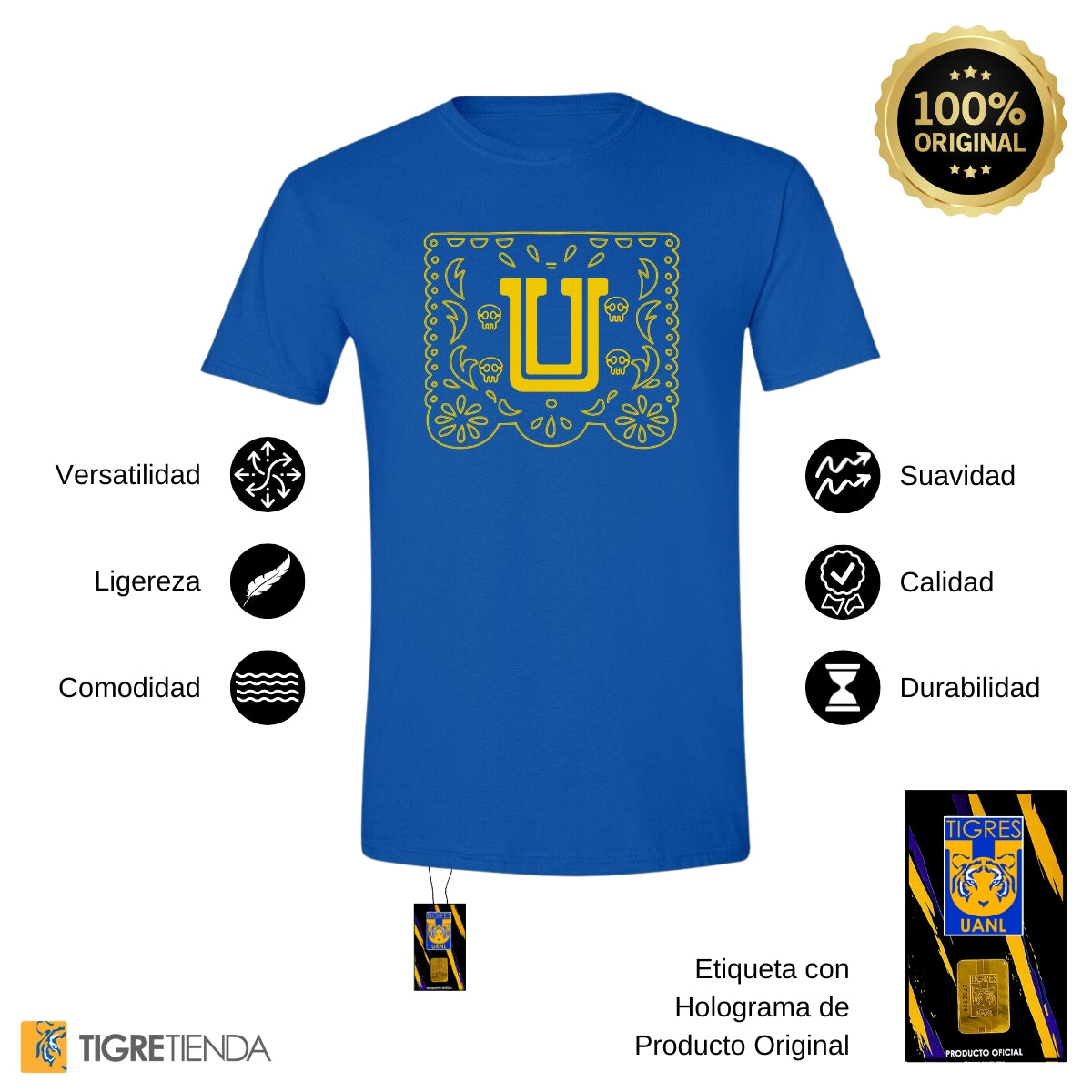 Playera Hombre Tigres UANL Día de Muertos Papel Picado