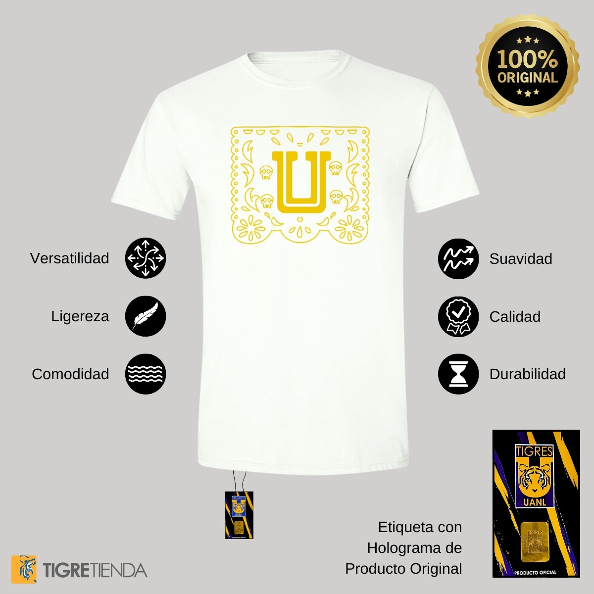 Playera Hombre Tigres UANL Día de Muertos Papel Picado