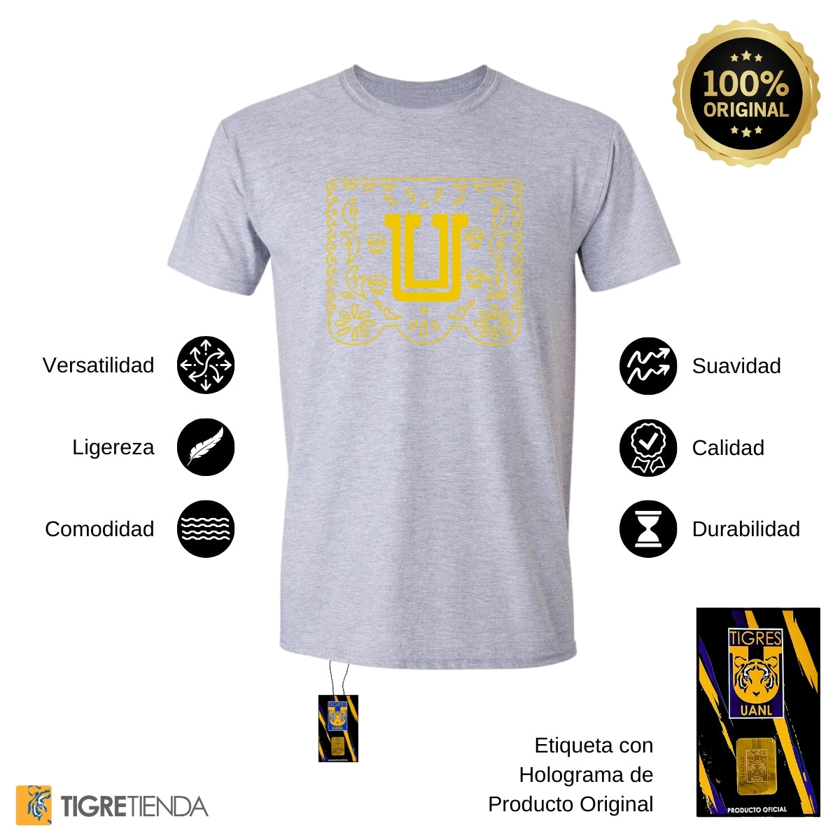 Playera Hombre Tigres UANL Día de Muertos Papel Picado