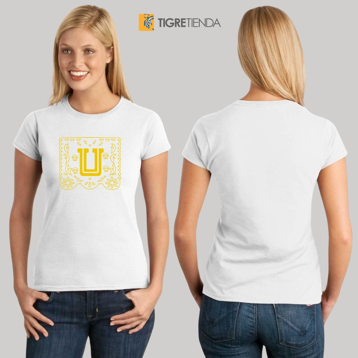 Playera Mujer Tigres UANL Día de Muertos Papel Picado