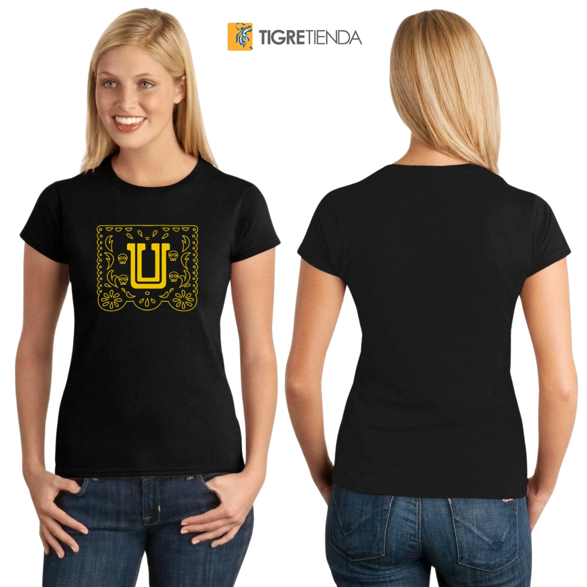 Playera Mujer Tigres UANL Día de Muertos Papel Picado