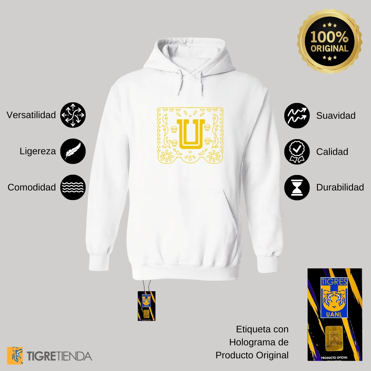 Sudadera para Hombre Hoodie Tigres UANL Papel Picado