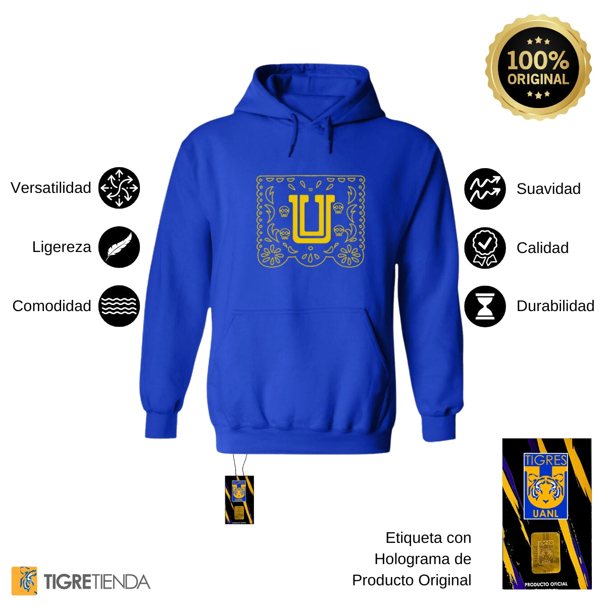 Sudadera para Mujer Hoodie Tigres UANL Papel Picado