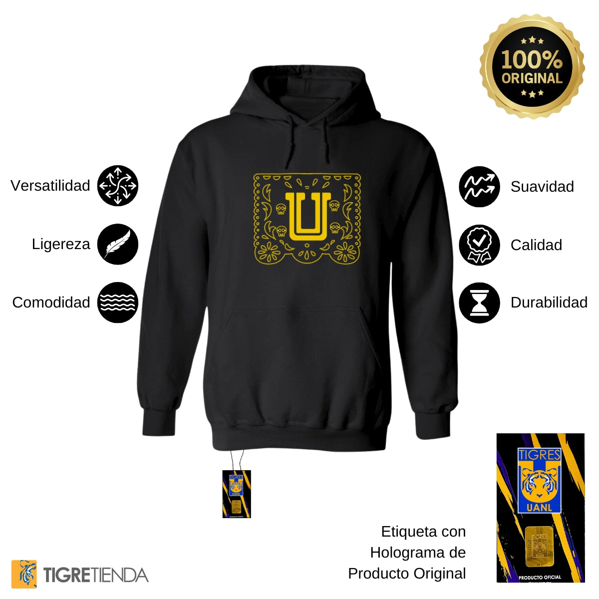 Sudadera para Mujer Hoodie Tigres UANL Papel Picado