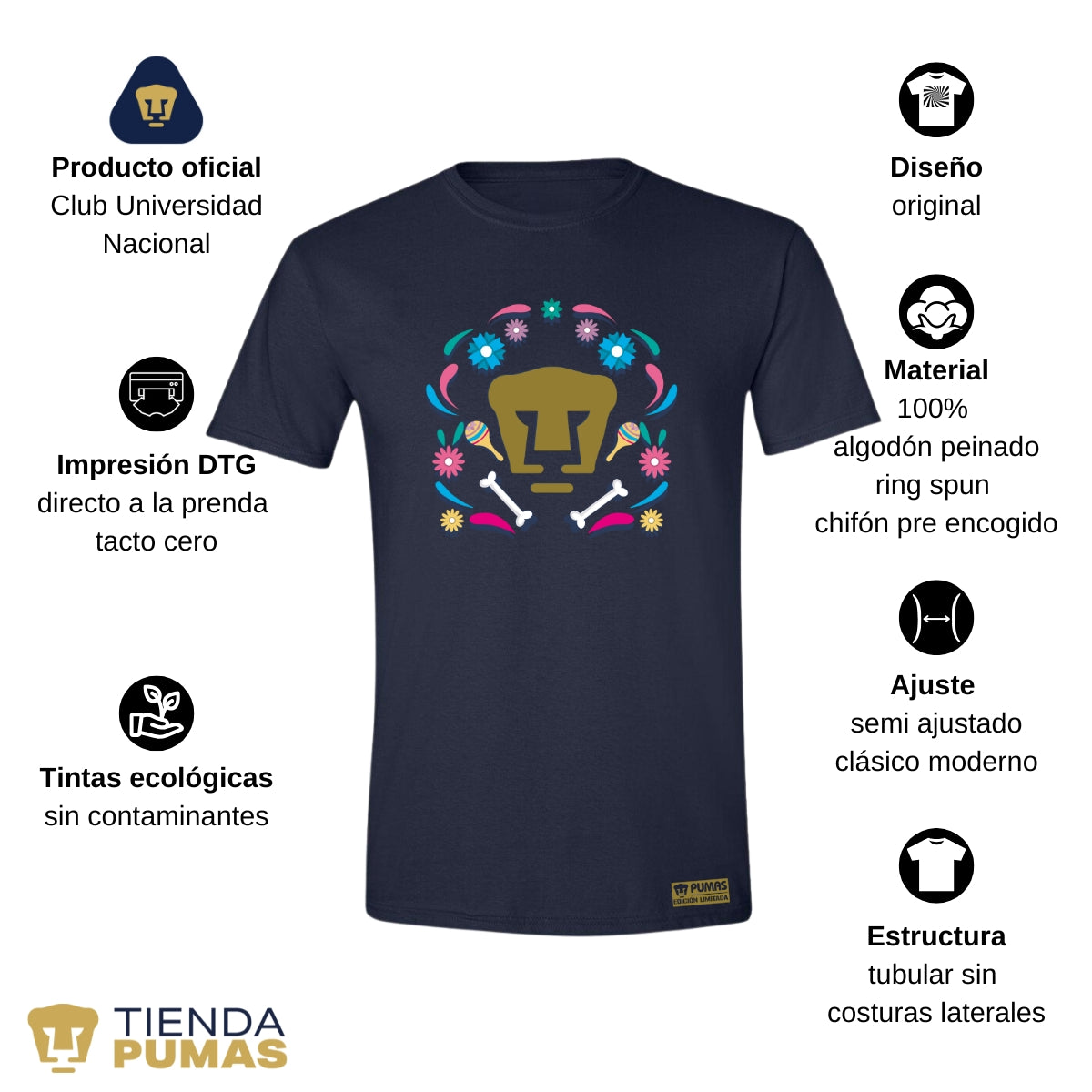 Playera Hombre Pumas UNAM Edición Especial Día de Muertos Festividad