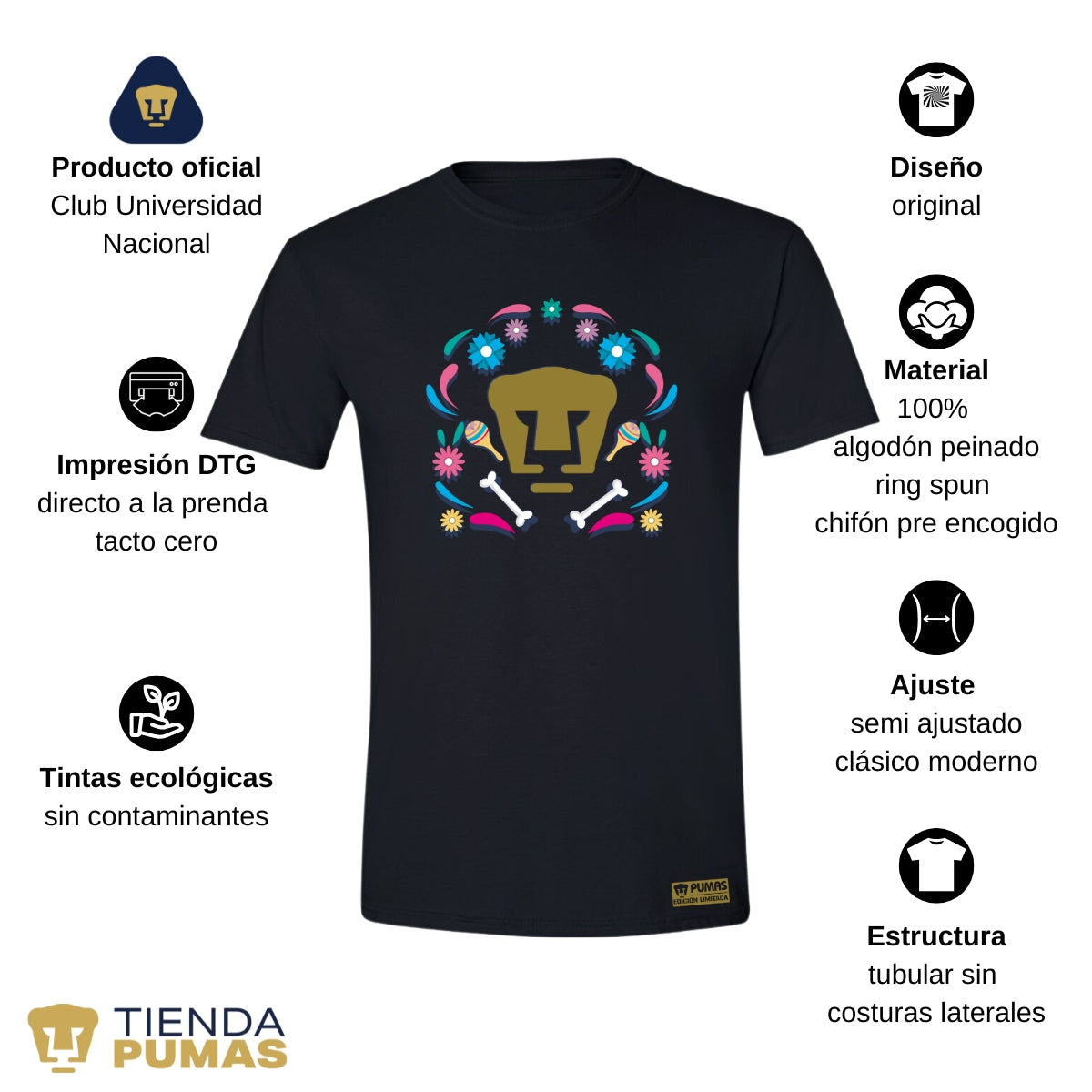 Playera Hombre Pumas UNAM Edición Especial Día de Muertos Festividad