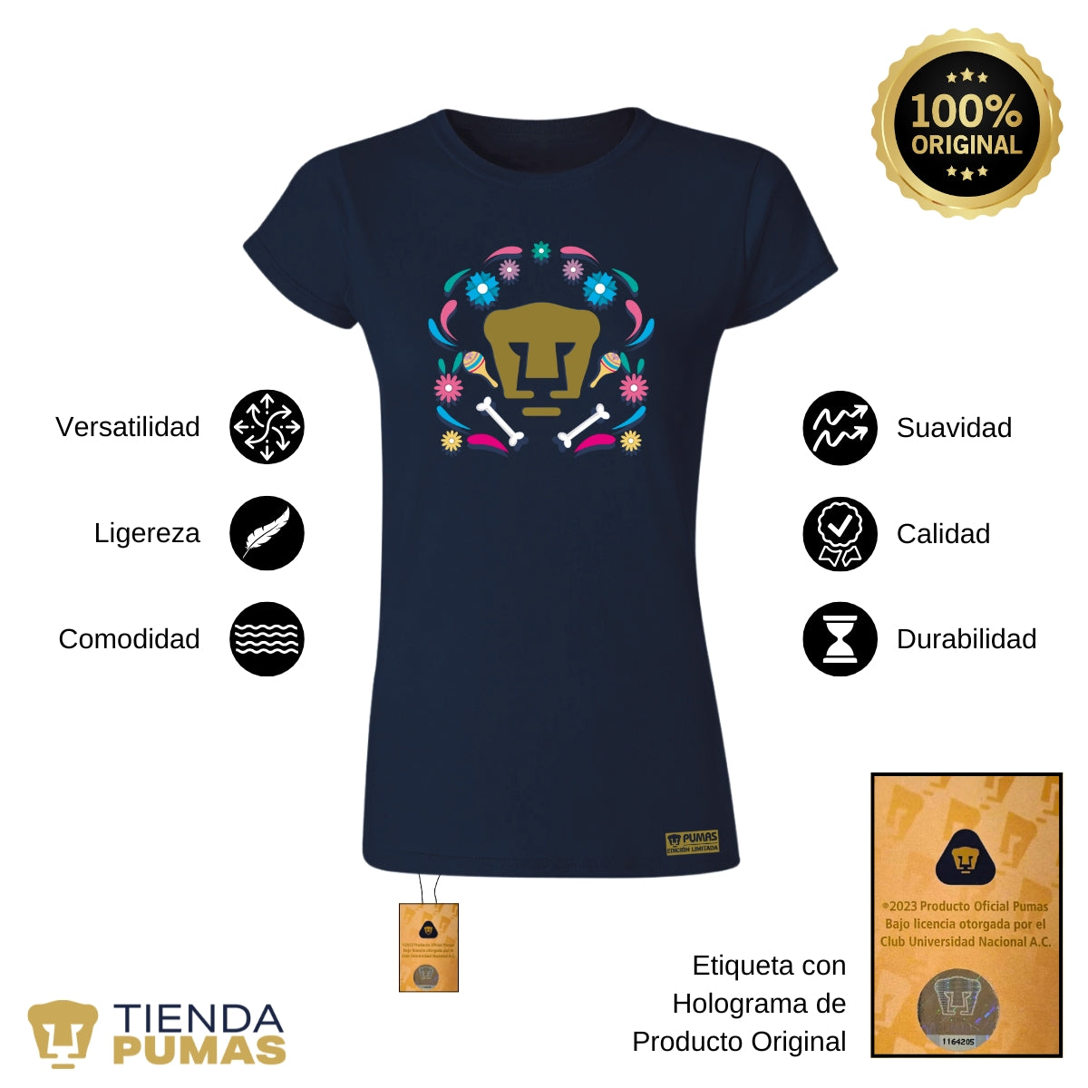 Playera Mexicana Mujer Pumas UNAM Edición Especial Día de Muertos Festividad