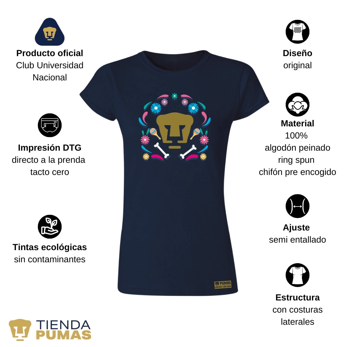 Playera Mexicana Mujer Pumas UNAM Edición Especial Día de Muertos Festividad