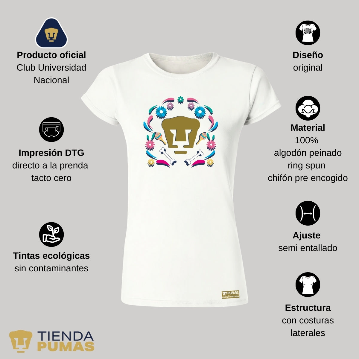 Playera Mexicana Mujer Pumas UNAM Edición Especial Día de Muertos Festividad