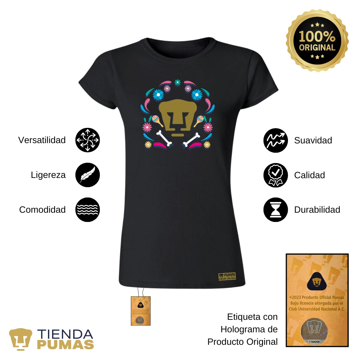 Playera Mexicana Mujer Pumas UNAM Edición Especial Día de Muertos Festividad