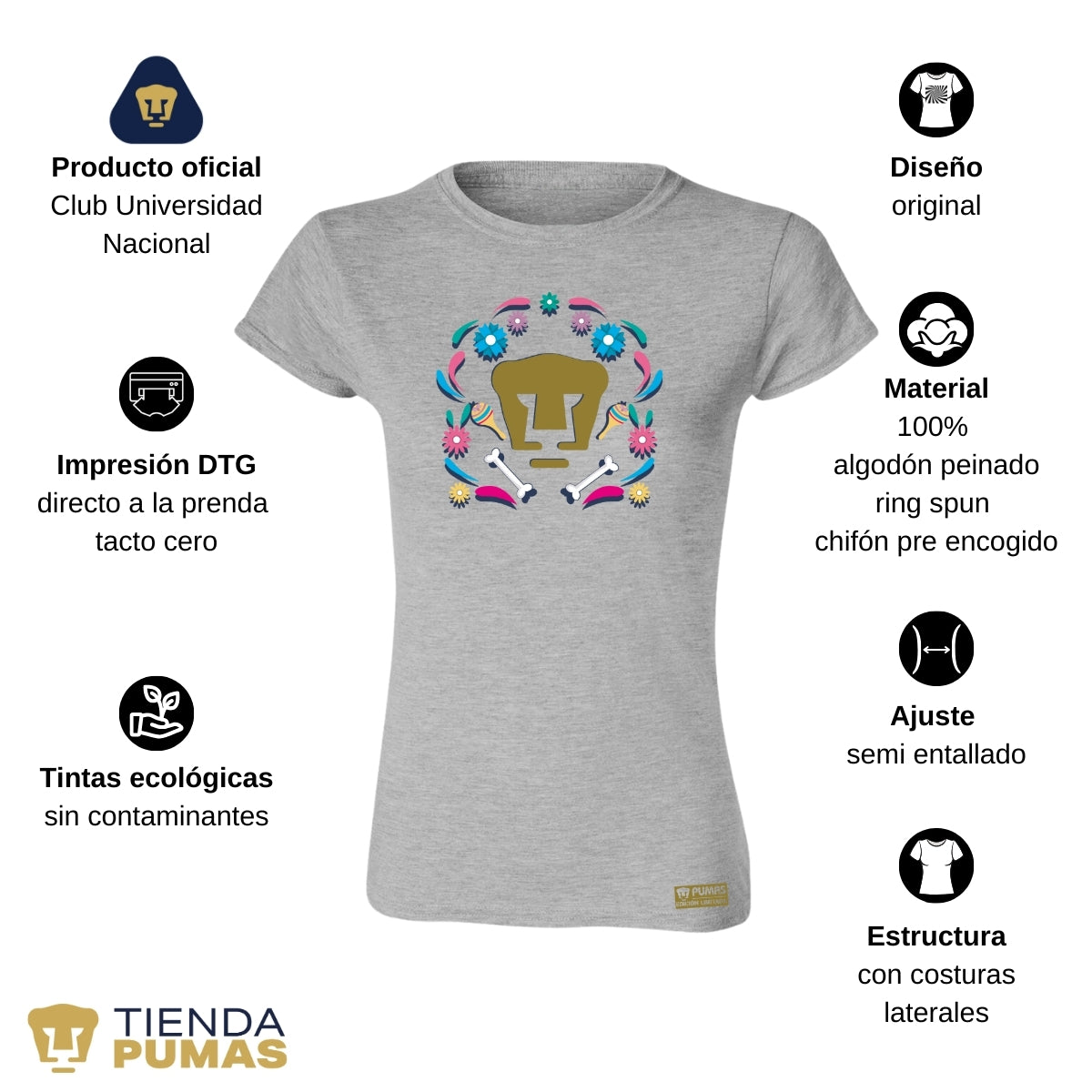 Playera Mexicana Mujer Pumas UNAM Edición Especial Día de Muertos Festividad