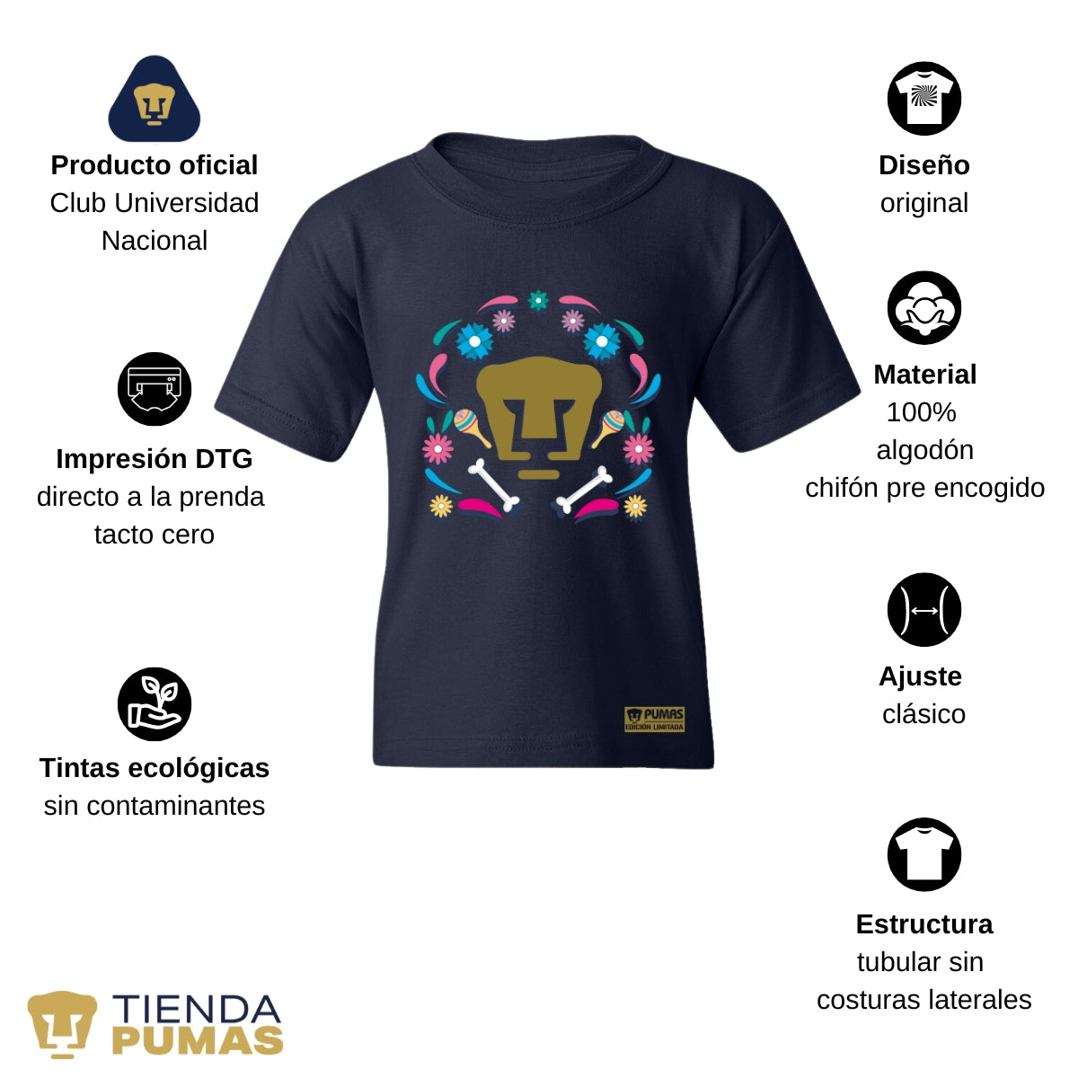 Playera Niños Pumas UNAM Edición Especial Día de Muertos Festividad