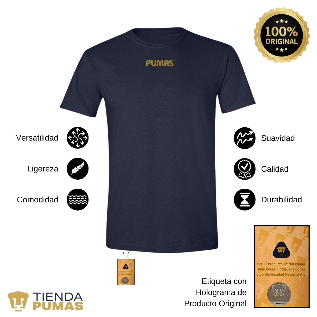 Playera Hombre Pumas UNAM Blank Dorado Azul