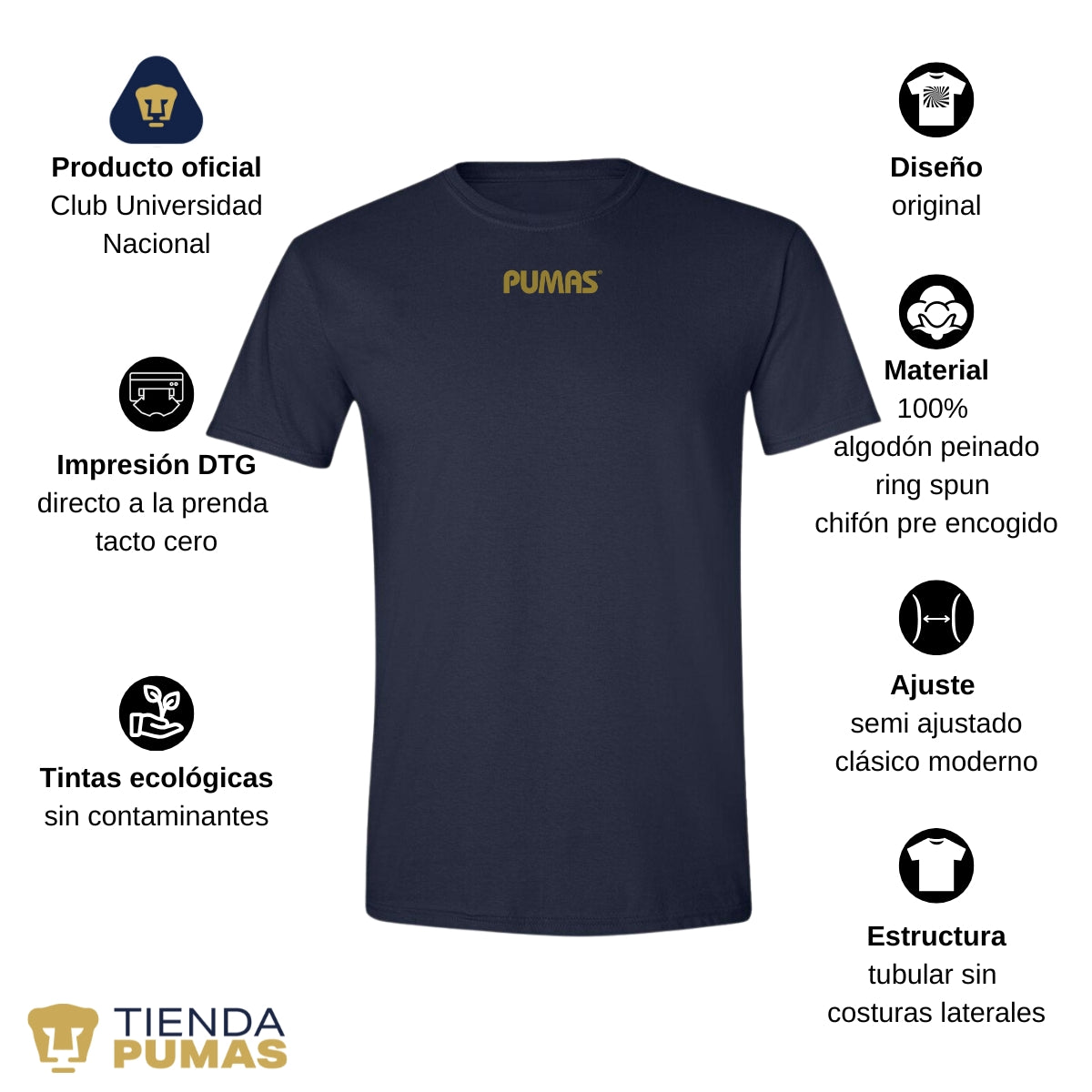 Playera Hombre Pumas UNAM Blank Dorado Azul