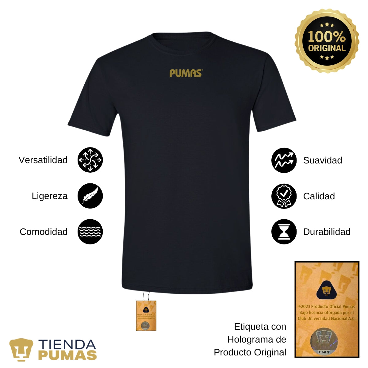 Playera Hombre Pumas UNAM Blank Dorado Azul