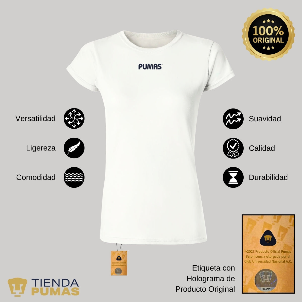 Playera Mexicana Mujer Pumas UNAM Blank Dorado Azul