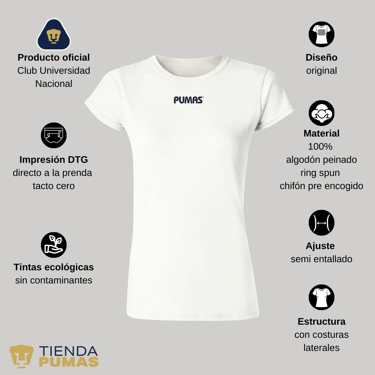 Playera Mexicana Mujer Pumas UNAM Blank Dorado Azul