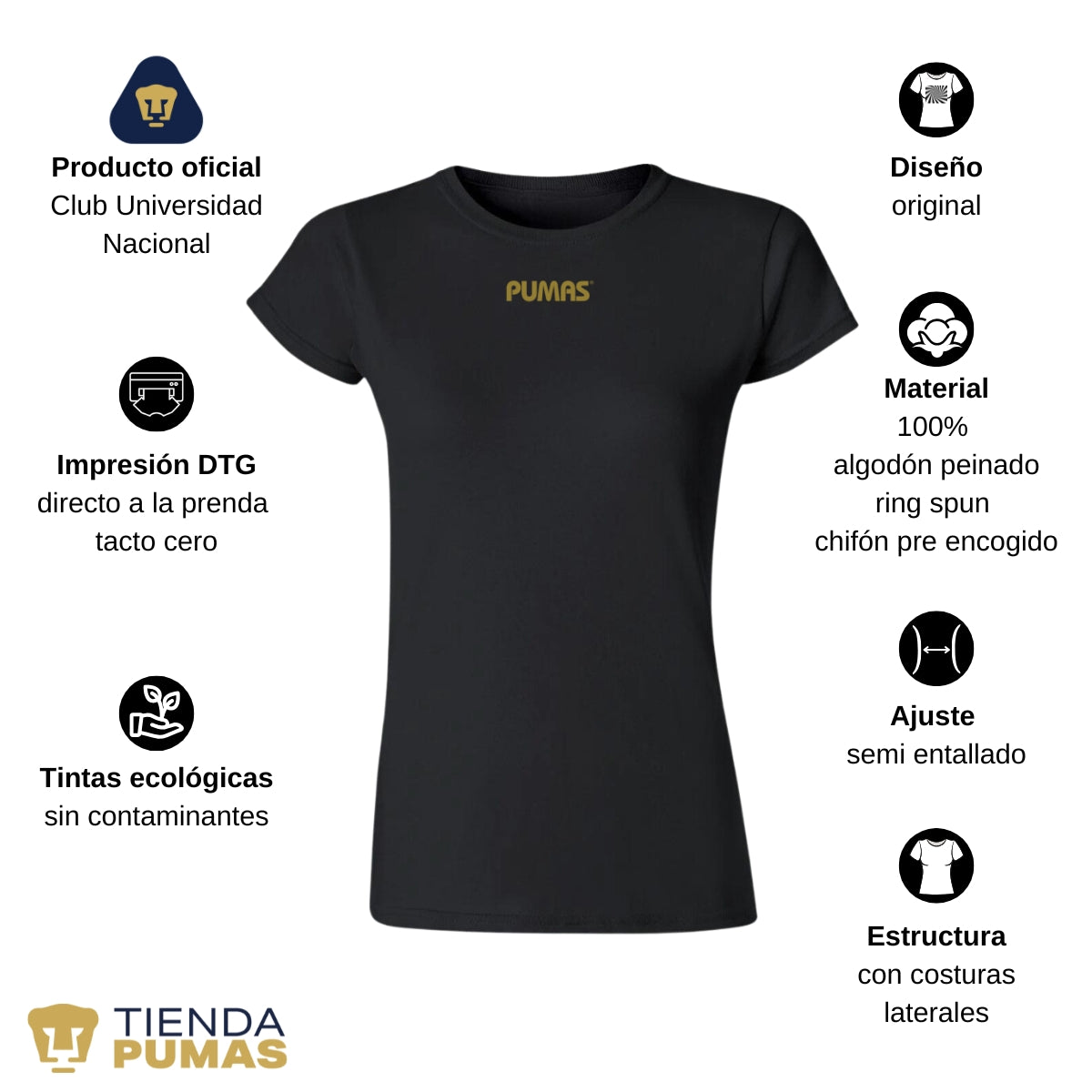 Playera Mexicana Mujer Pumas UNAM Blank Dorado Azul