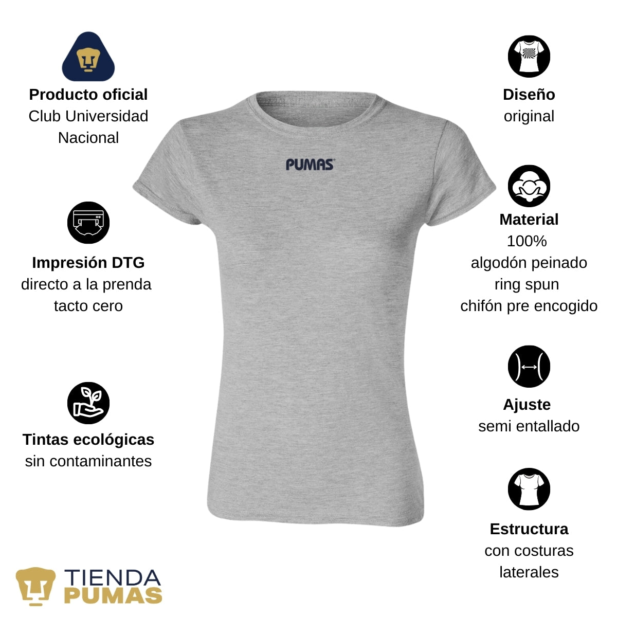 Playera Mexicana Mujer Pumas UNAM Blank Dorado Azul