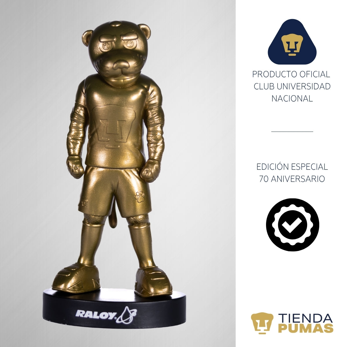 Figura Coleccionable Pumas UNAM Goyo Dorado 70 Aniversario