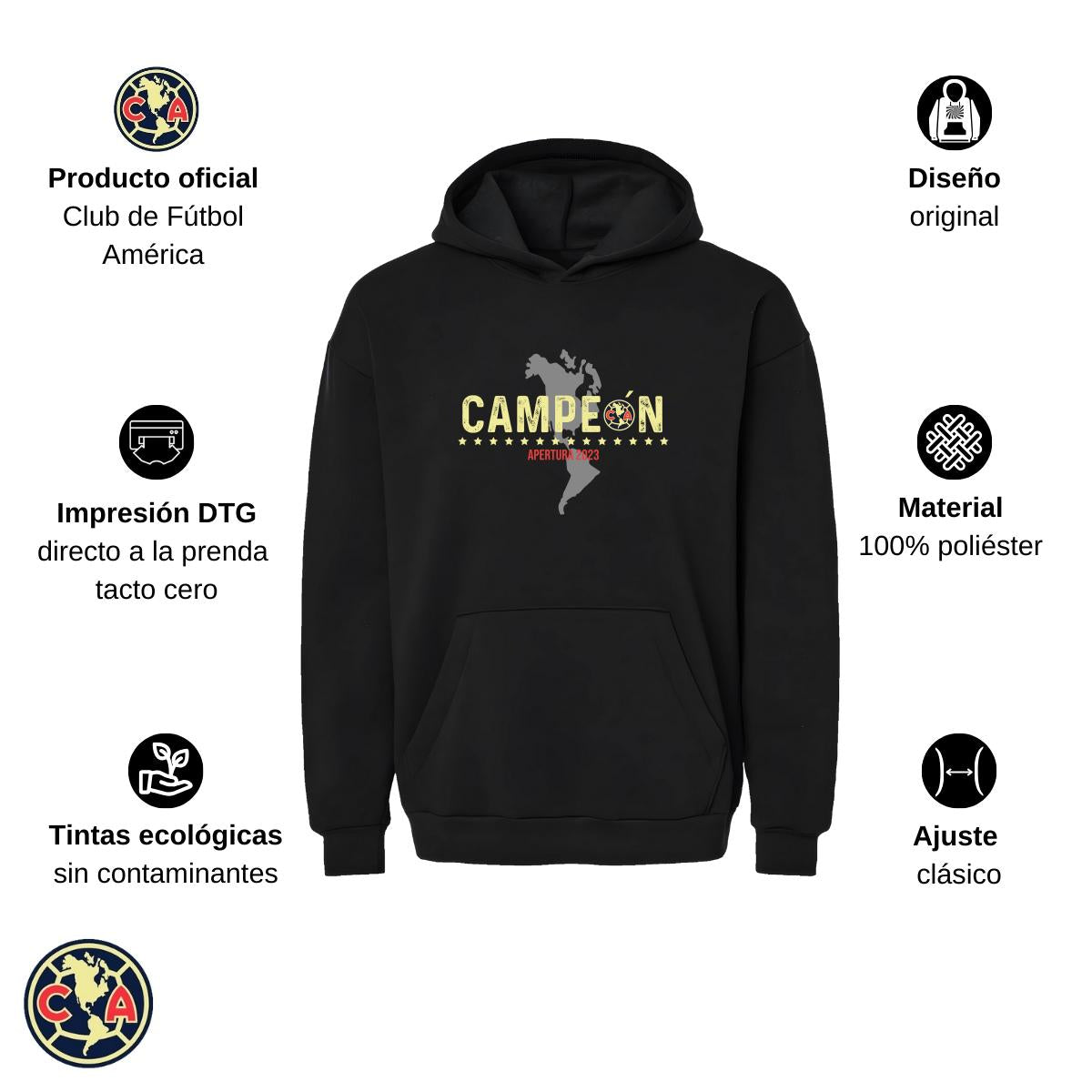 Sudadera Hombre Hoodie Pro Dry América Campeón AP 2023