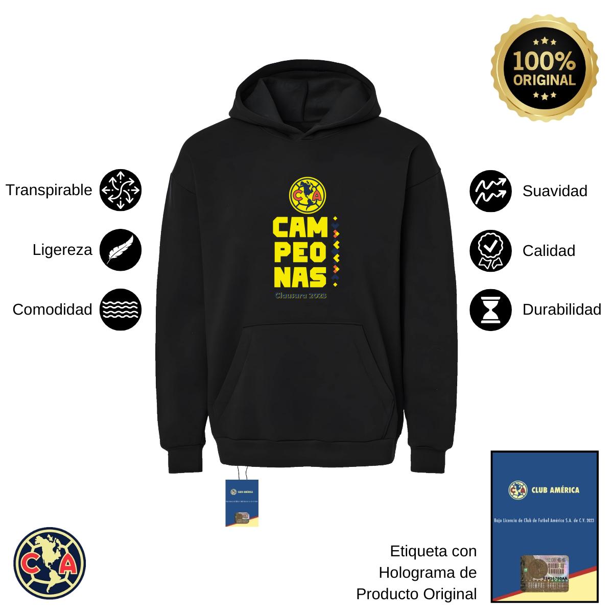 Sudadera Hombre Hoodie Pro Dry América Campeonas Cl 2023