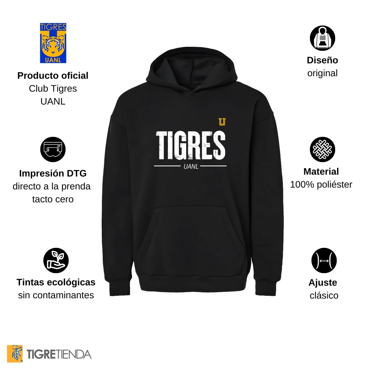 Sudadera Mujer Hoodie Pro Dry Tigres UANL Logo Mono Amarillo