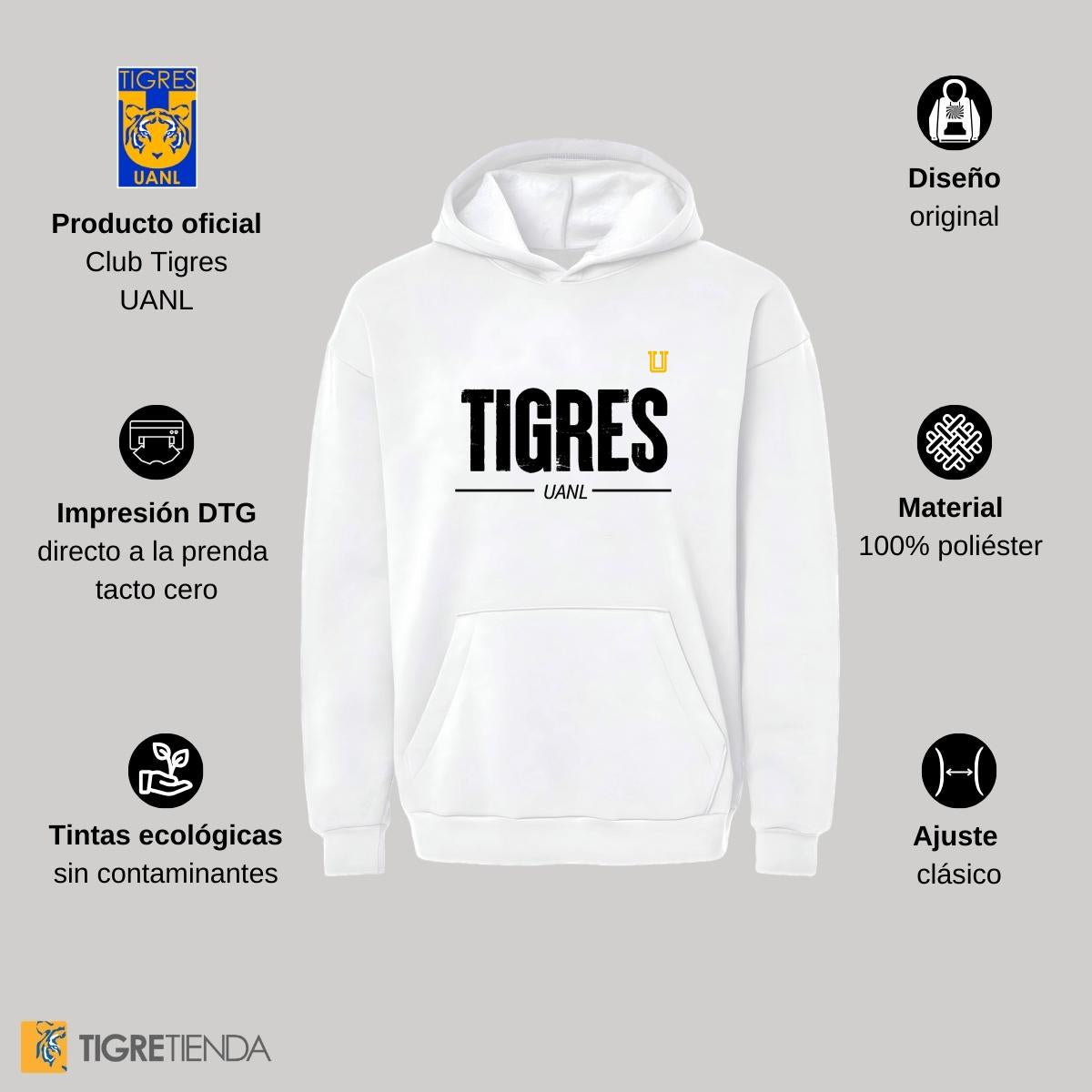 Sudadera Mujer Hoodie Pro Dry Tigres UANL Logo Mono Amarillo