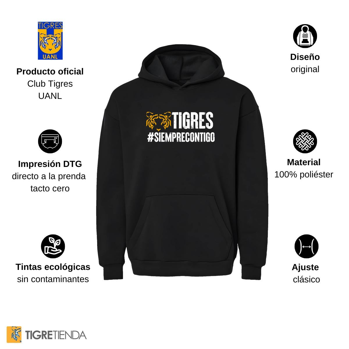 Sudadera Mujer Hoodie Pro Dry Tigres UANL Siempre contigo