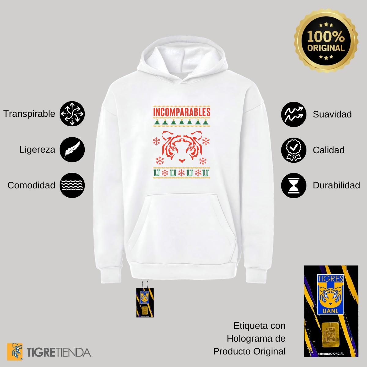 Sudadera Hombre Hoodie Pro Dry Tigres UANL Navideña Incomparables