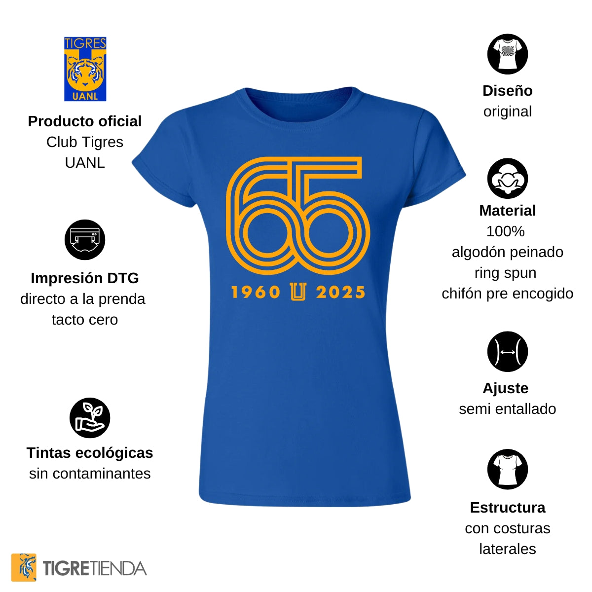 Playera Mujer Tigres UANL Aniversario 65