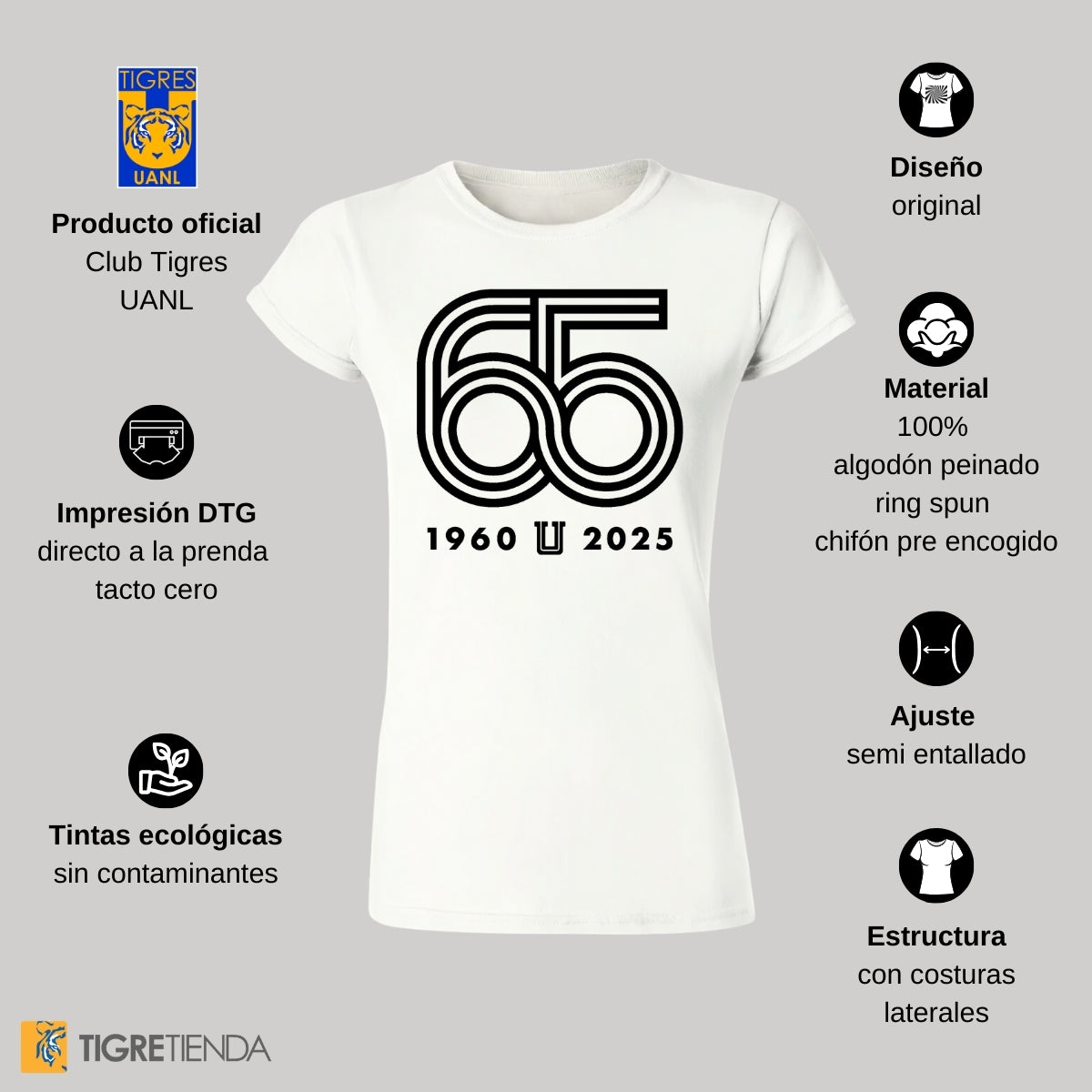 Playera Mujer Tigres UANL Aniversario 65