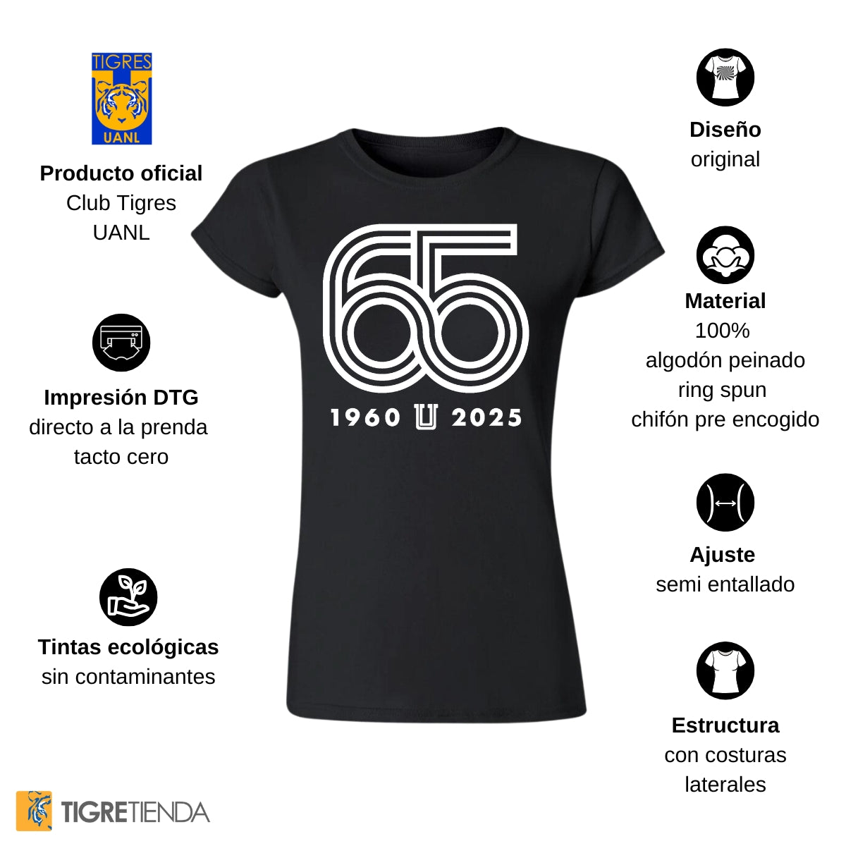 Playera Mujer Tigres UANL Aniversario 65