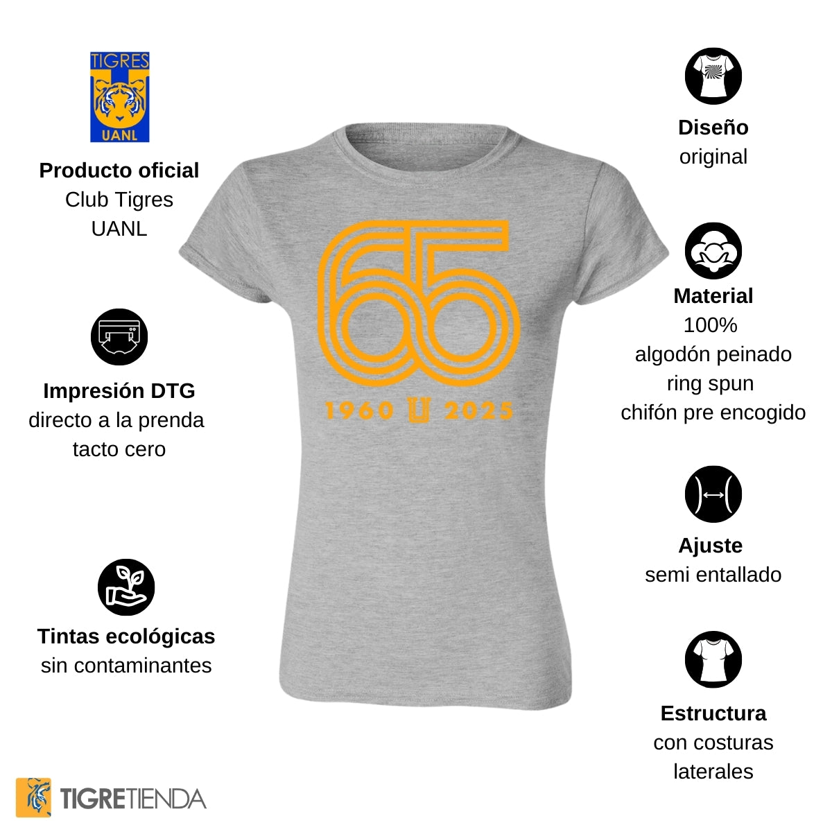 Playera Mujer Tigres UANL Aniversario 65